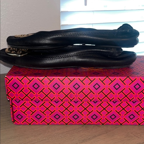 Tory Burch Black Ballet Flats with Gold Logo Accent - Picture 6 of 10